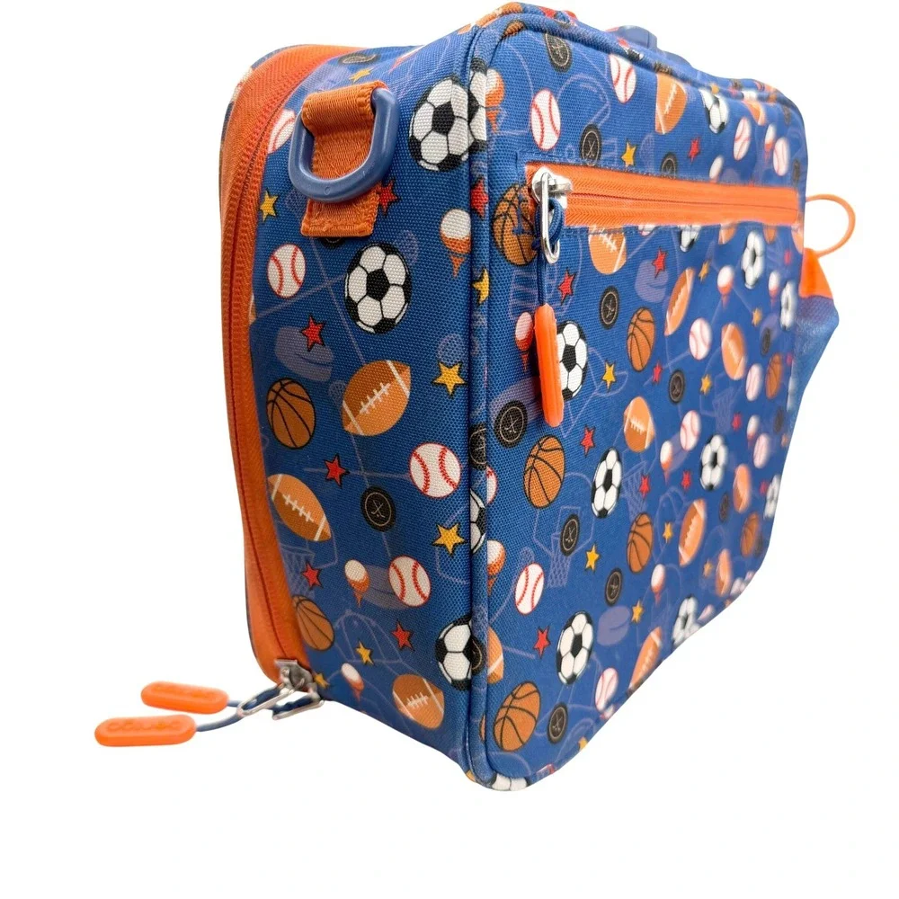 Bentgo Kids Sports Lunch Bag Blue Orange Football Soccer Basketball Baseball